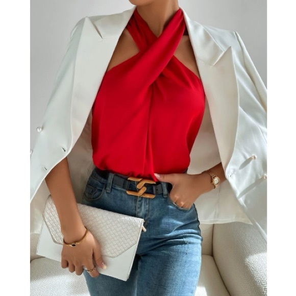 COPY - Luxe crisscross front backless halter top - Picture 5 of 6